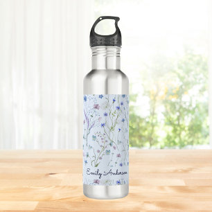 Blue Purple Pretty Wildflower Floral Pattern 710 Ml Water Bottle