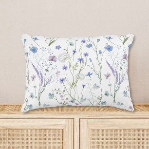 Blue Purple Pretty Wildflower Floral Pattern Accent Pillow