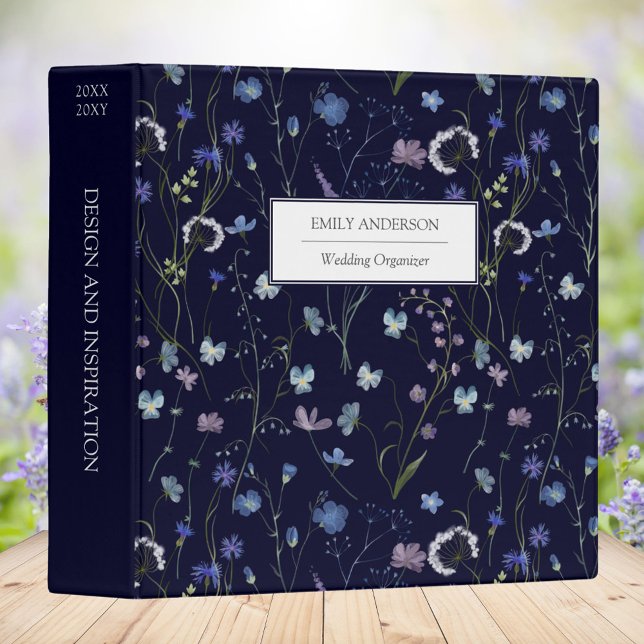 Blue Purple Pretty Wildflower Floral Pattern Binder (In situ)