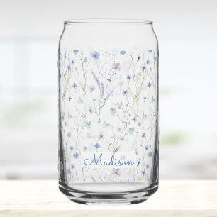 Blue Purple Pretty Wildflower Floral Pattern Can Glass