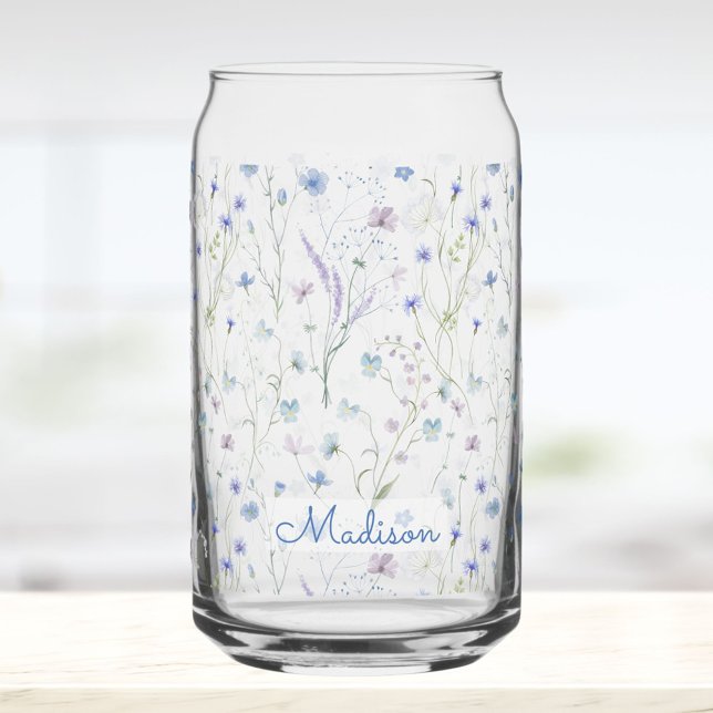Blue Purple Pretty Wildflower Floral Pattern Can Glass (In situ)