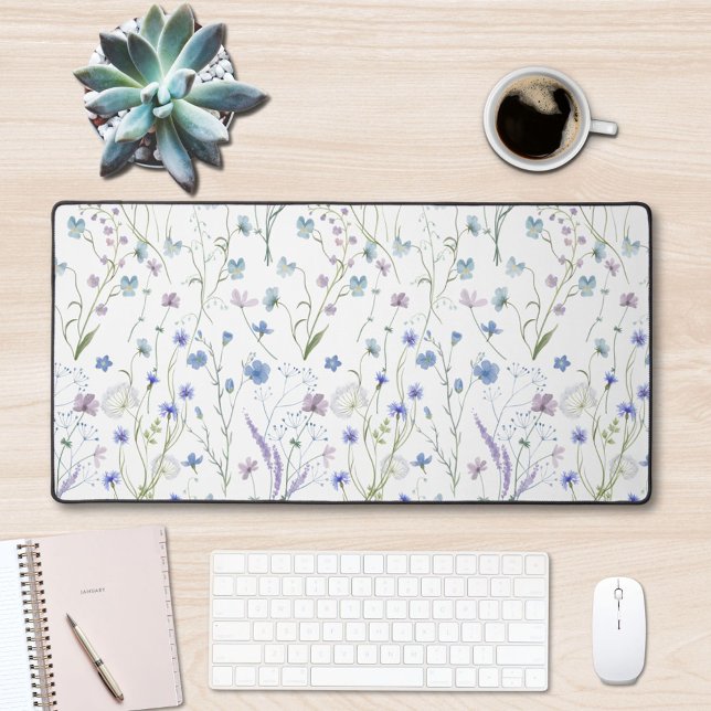  Blue Purple Pretty Wildflower Floral Pattern Desk Mat (In situ)