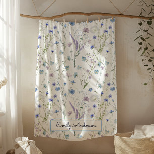 Blue Purple Pretty Wildflower Floral Pattern Fleece Blanket