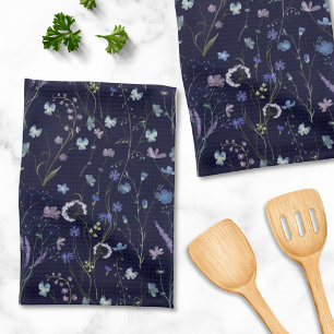 Blue Purple Pretty Wildflower Floral Pattern Kitchen Towel
