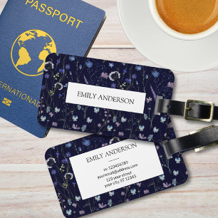 Blue Purple Pretty Wildflower Floral Pattern Luggage Tag