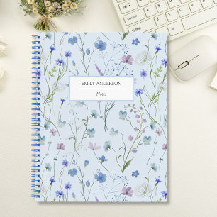 Blue Purple Pretty Wildflower Floral Pattern Notebook