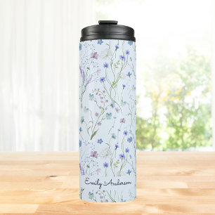 Blue Purple Pretty Wildflower Floral Pattern Thermal Tumbler