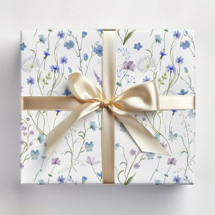 Blue Purple Pretty Wildflower Floral Pattern Wrapping Paper Sheet