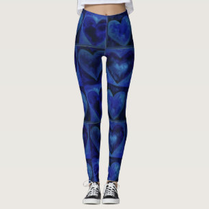Blue Purple Print Abstract Watercolor Hearts Love Leggings