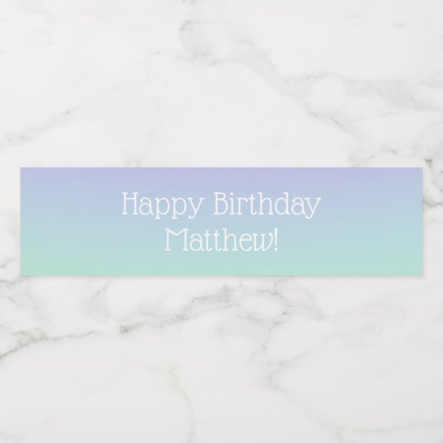 Blue Purple Rainbow Fairy Lights Boys Birthday Water Bottle Label (Single Label)