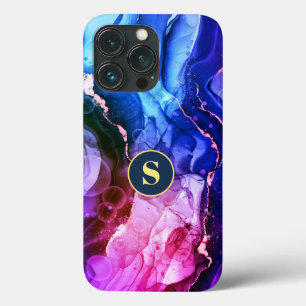 Blue, Purple & Red-Violet Liquid Ink, Monogram iPhone 13 Pro Case