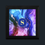 Blue, Purple & Red-Violet Liquid Ink, Monogram Gift Box<br><div class="desc">A trendy Blue,  Purple,  and Red-Violet Liquid Ink design with personalized yellow Monogram in dark blue and gold circle.</div>