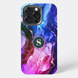 Blue, Purple & Red-Violet Liquid Ink, Monogram iPhone 13 Pro Case