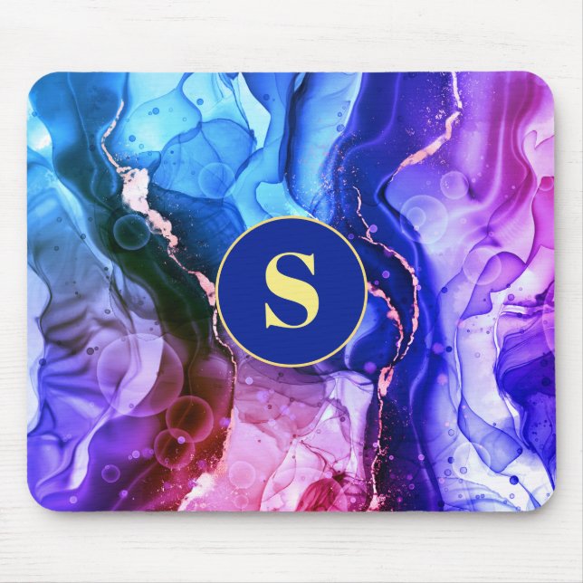 Blue, Purple & Red-Violet Liquid Ink, Monogram Mouse Pad (Front)