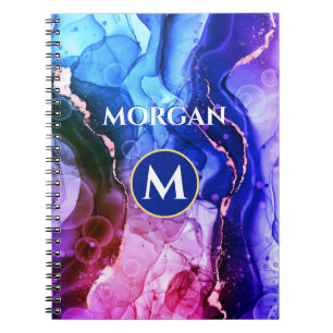 Blue Purple Red-Violet Liquid Ink, Monogram & Name Notebook