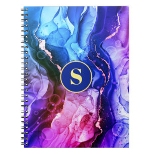Blue, Purple & Red-Violet Liquid Ink, Monogram Notebook