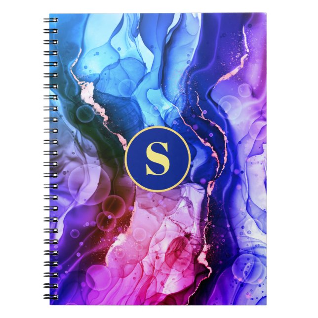 Blue, Purple & Red-Violet Liquid Ink, Monogram Notebook (Front)