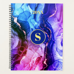 Blue Purple Red-Violet Liquid Ink, Monogram & Year Planner