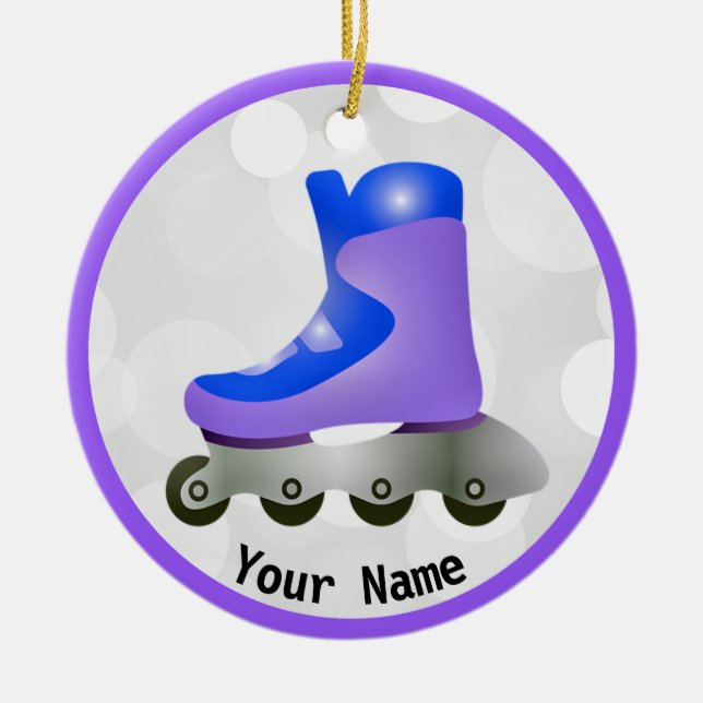 Blue Purple Rollerblade Skate Design Ceramic Ornam Ceramic Ornament (Front)