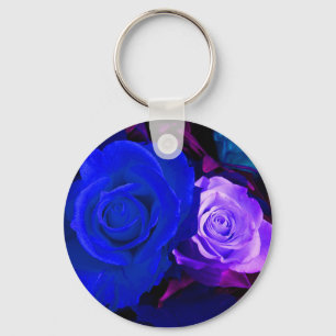 Blue Purple Rose Keychain - Customizable