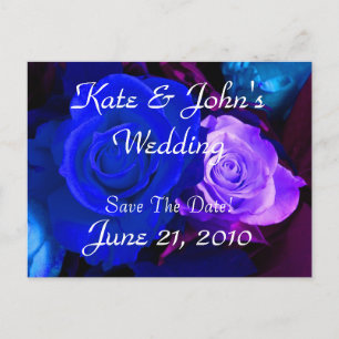 Blue Purple Rose Save the Date Announcement Postcard