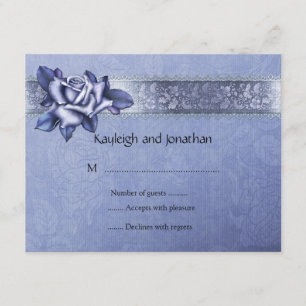 Blue Purple Roses and Lace RSVP Card