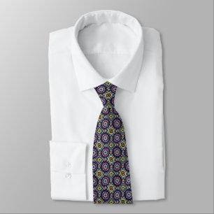 Blue, Purple, Sage, Yellow & White Retro - dark Tie