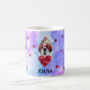 Blue Purple Saint Bernard Valentine's Day Gift Dog Coffee Mug