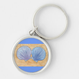 Blue Purple Seashells in the Sand Keychains