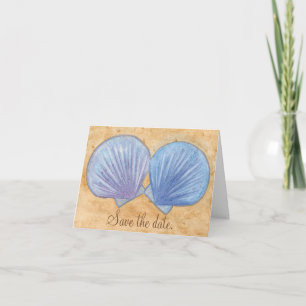 Blue Purple Seashells Sand Save the Date Note Card