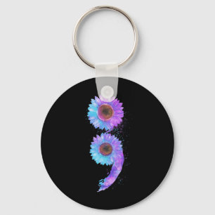 Blue Purple Semicolon Sunflower Suicide Prevention Keychain