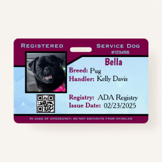 Blue/Purple service dog ID card Badge