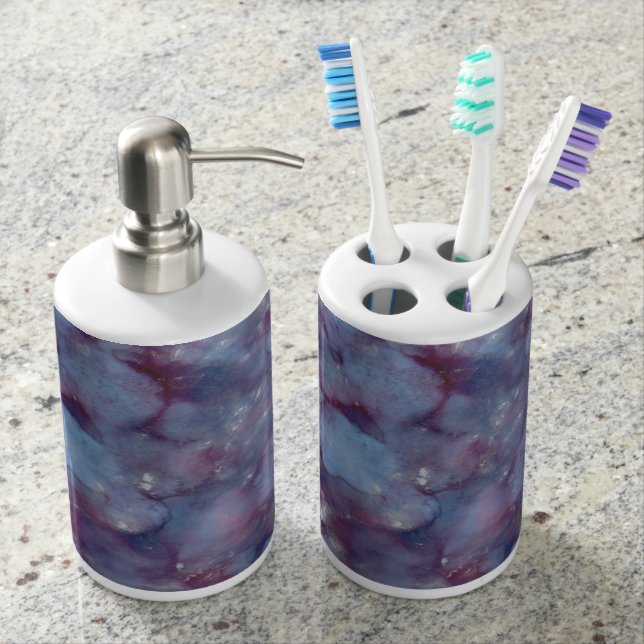Blue, Purple, Silver Abstract Bath Set (Front)