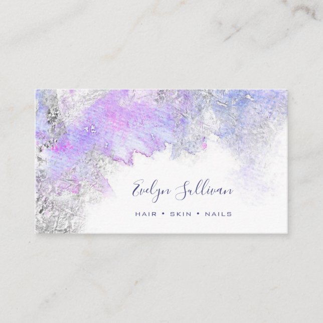 blue purple silver watercolor business card (Front)