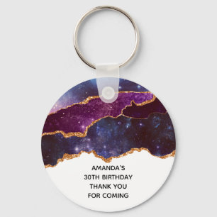 Blue & Purple Space & Stars Modern Agate Birthday Keychain