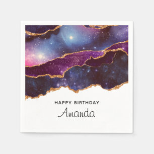 Blue & Purple Space & Stars Modern Agate Birthday Napkin