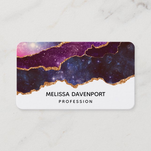 Blue & Purple Space & Stars Modern Agate Business Card (Front)