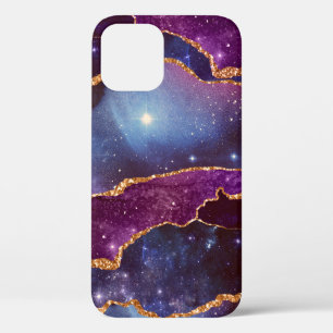 Blue & Purple Space & Stars Modern Agate iPhone 12 Case