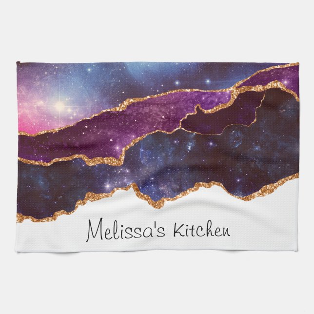 Blue & Purple Space & Stars Modern Agate Kitchen Towel (Horizontal)