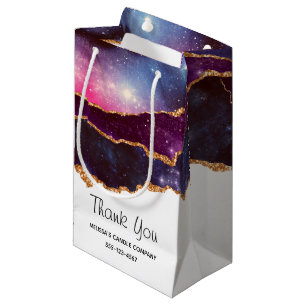 Blue & Purple Space & Stars Modern Agate Thank You Small Gift Bag