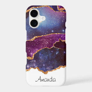 Blue & Purple Space & Stars with Gold Ribbon
