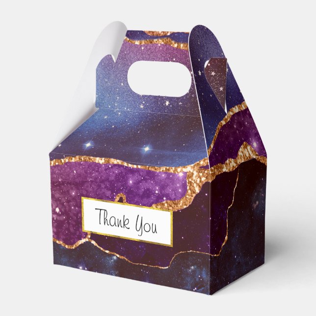 Blue & Purple Space & Stars with Gold Ribbon Favor Box (Front Side)