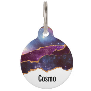  Blue & Purple Space & Stars with Gold Ribbon Pet Tag