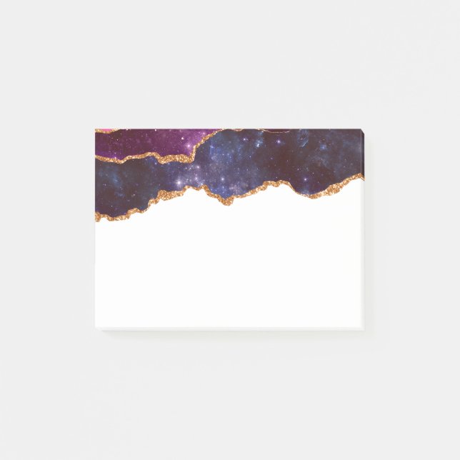 Blue & Purple Space & Stars with Gold Ribbon Post-it Notes (Front)
