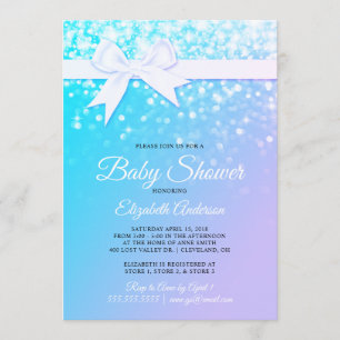 Blue Purple Sparkles Baby Girl Shower Invitation