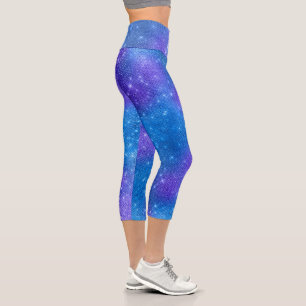 Blue & Purple Sparkling Girly Chic Pattern Capri Leggings