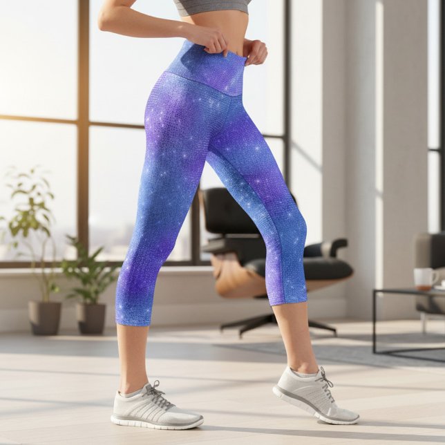 Blue & Purple Sparkling Girly Chic Pattern Capri Leggings (Creator Uploaded)