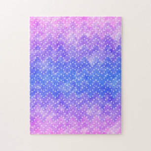 Blue Purple Starry Night Sky Galaxy Watercolor Jigsaw Puzzle