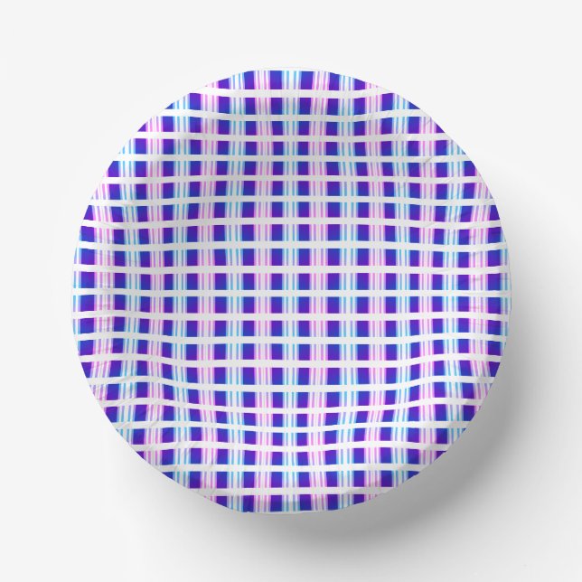 blue & purple striped electric retro  paper plate (Front)