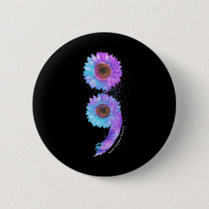 Blue Purple Sunflower Semicolon Suicide Prevention 2 Inch Round Button